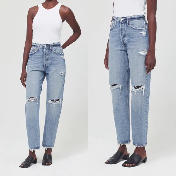 AGOLDE • 90's Mid Rise Loose jean straight distressed Isolate wash ripped baggy - Picture 6 of 15